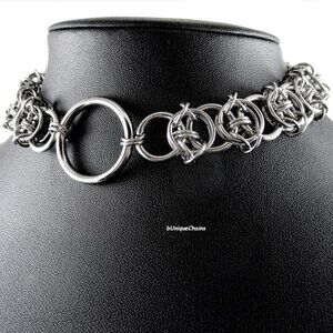 Barbed Wire O Ring Choker Chain Link Stainless Steel Chunky Goth Valentine Gift